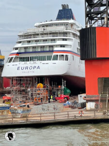 Hamburg - Image of a cruise ship in dry dock along the lebe