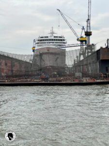 Hamburg - Image of a vessel in dry dock on the Elbe.