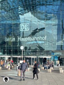 Image of the entrance to the Merlin Hauptbahnhof, or main train station. 