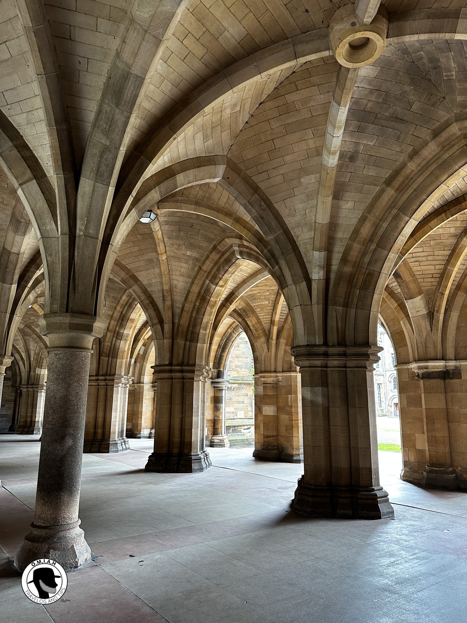 Architectural example of column and arch array at the university of Glasgow