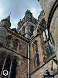 Architectural picture of a tower on one of the buildings at the University of Glasgow