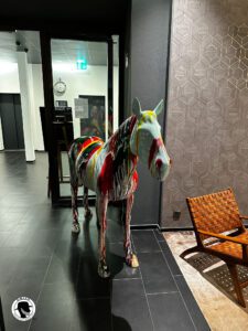Horse sculpture in the lobby of The Hey Hotel