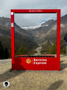 Frame along the Bernina Express for taking pictures in front of a clacial mountain.