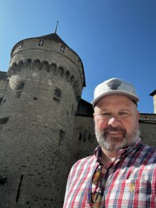 Author in front of the Chateau de Chillon