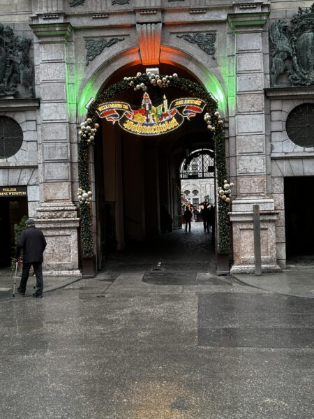 Munich Christmas Market entrance to the Christmas Village at the Kaiserhof